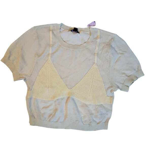 Wild Fable Off-White Ribbed Knit Bra Design Short Sleeve Sweater   Size  M - Picture 1 of 8